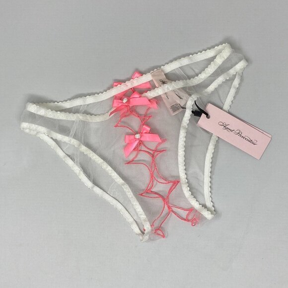 Agent Provocateur Lorna White Pink Ouvert Brief AP2 Small NWT